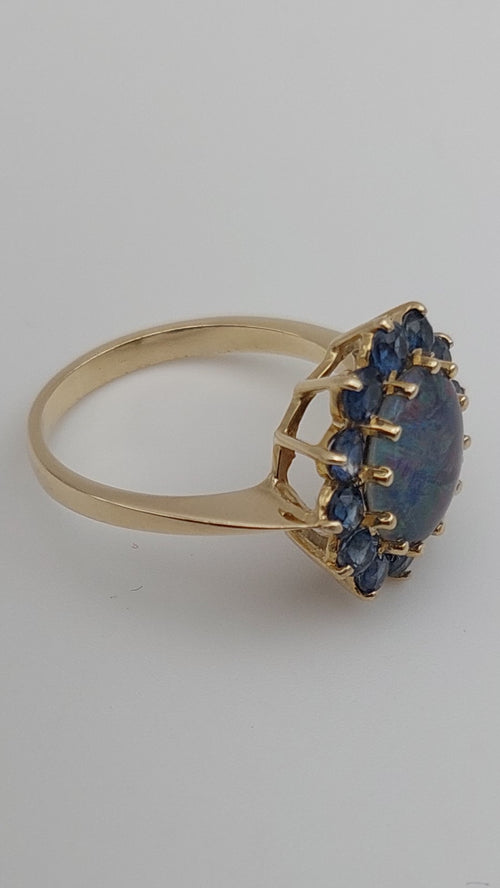 Sapphire and Opal 9ct Gold Cluster Ring