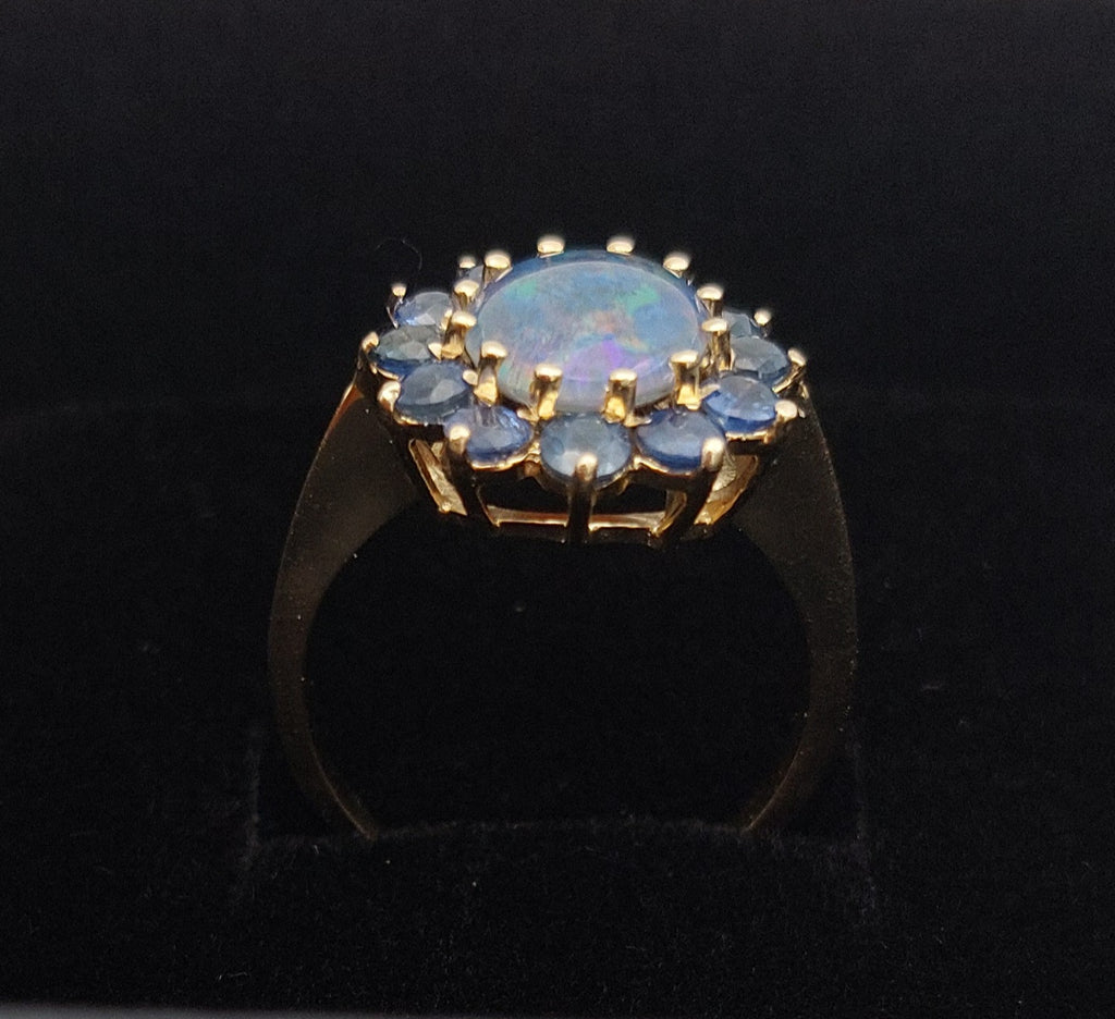 Sapphire and Opal 9ct Gold Cluster Ring