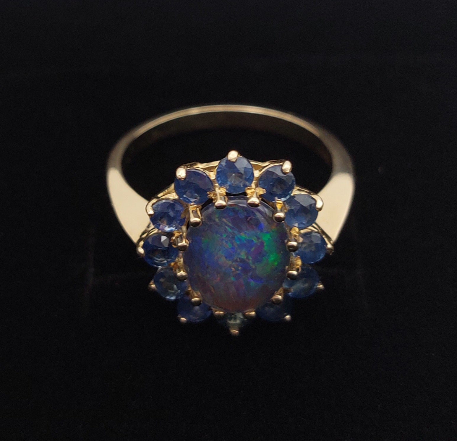 Sapphire and Opal 9ct Gold Cluster Ring