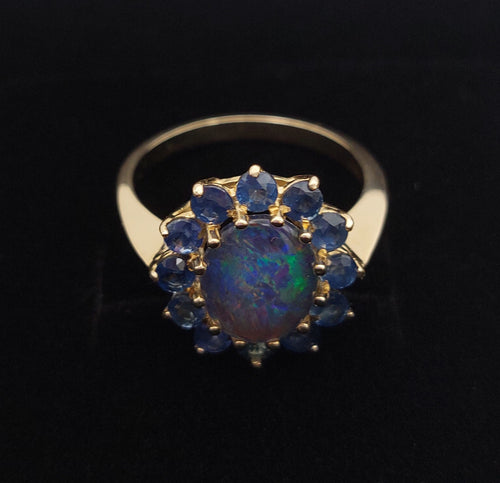 Sapphire and Opal 9ct Gold Cluster Ring