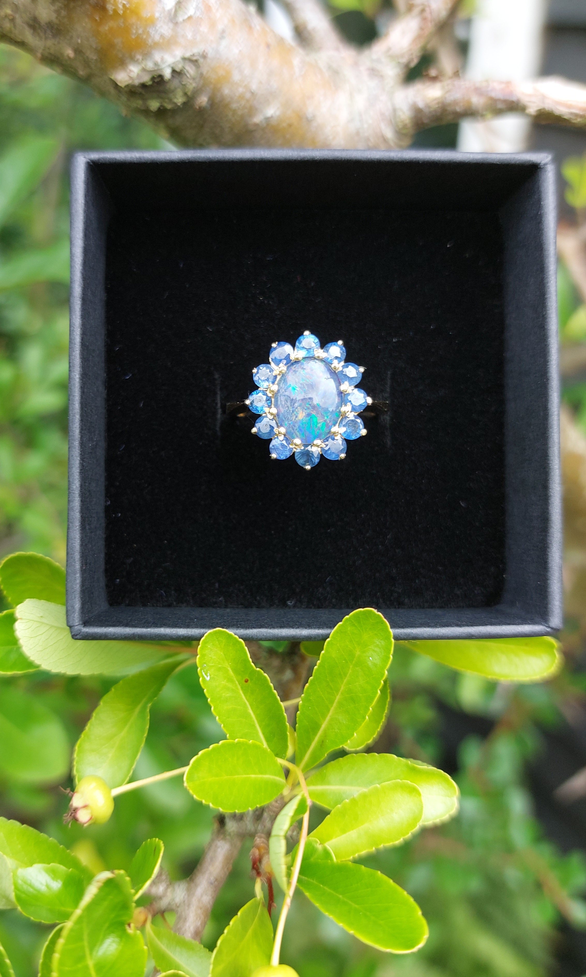 Sapphire and Opal 9ct Gold Cluster Ring