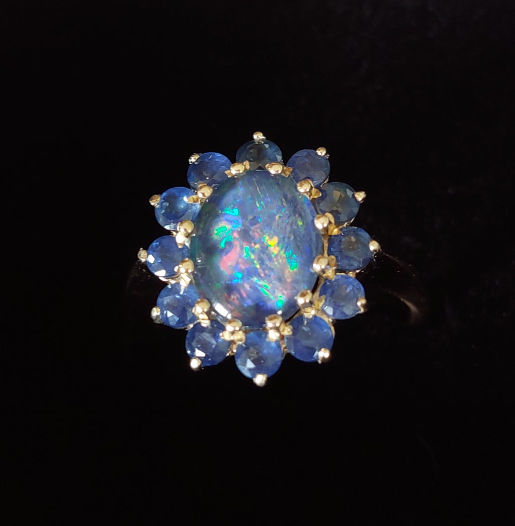 Sapphire and Opal 9ct Gold Cluster Ring