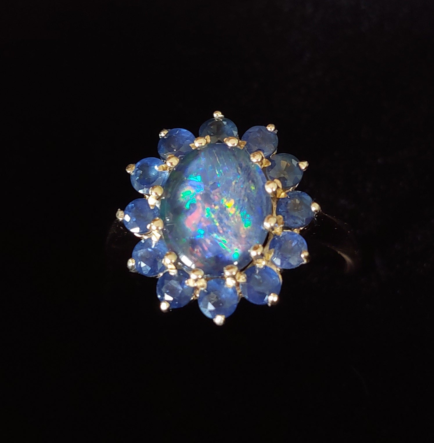 Sapphire and Opal 9ct Gold Cluster Ring