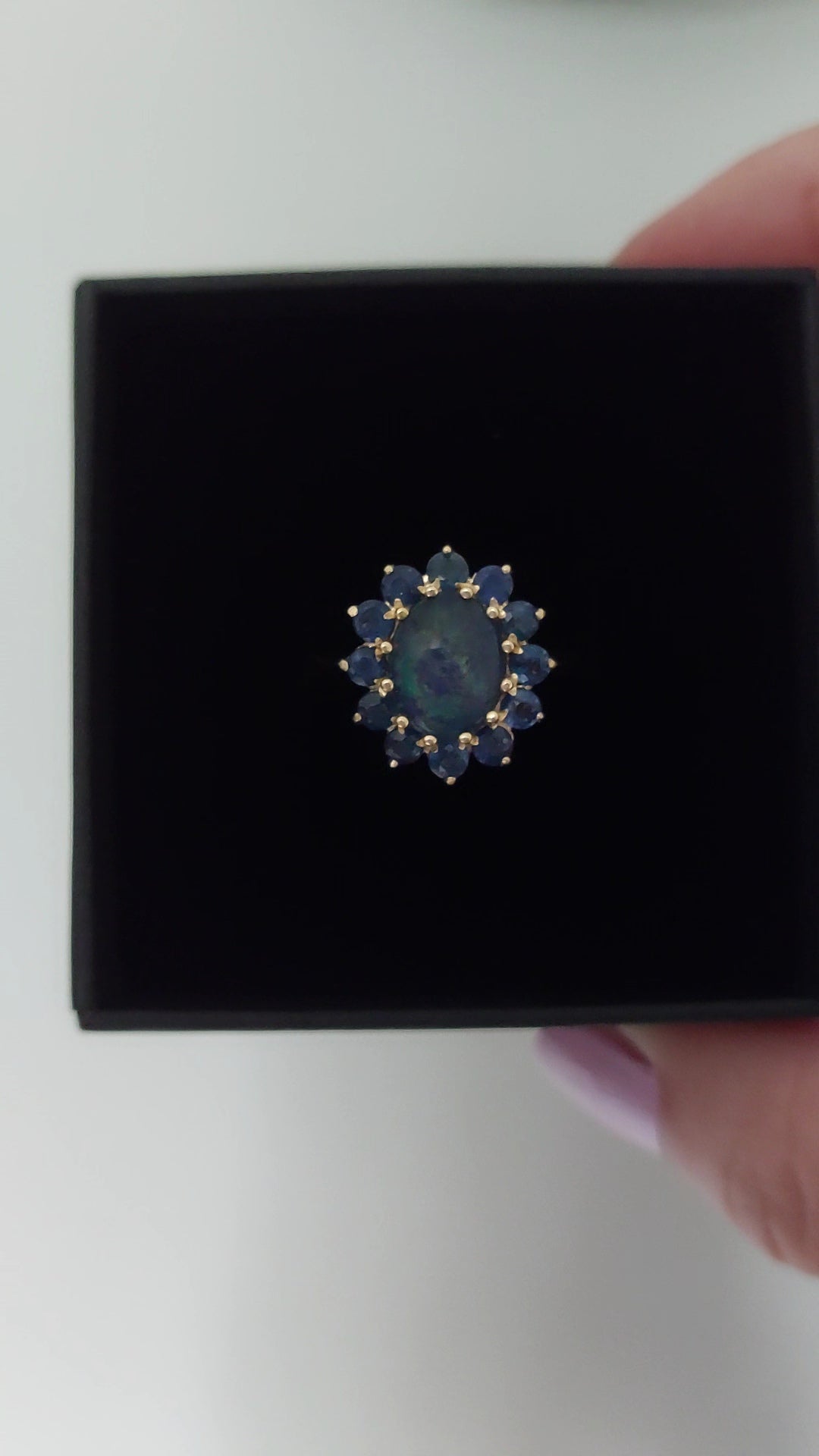 Sapphire and Opal 9ct Gold Cluster Ring