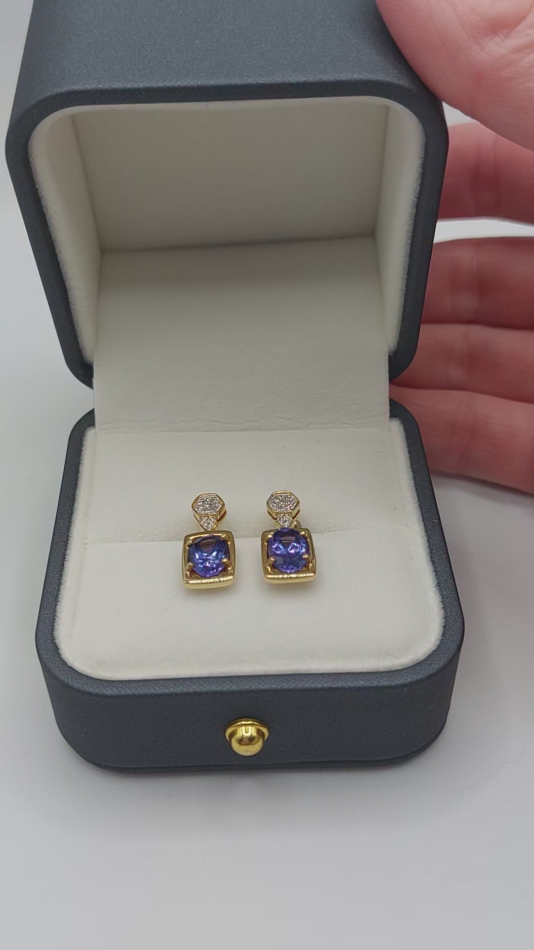 Tanzanite and Diamond 18ct Gold Fixed Drop Earings