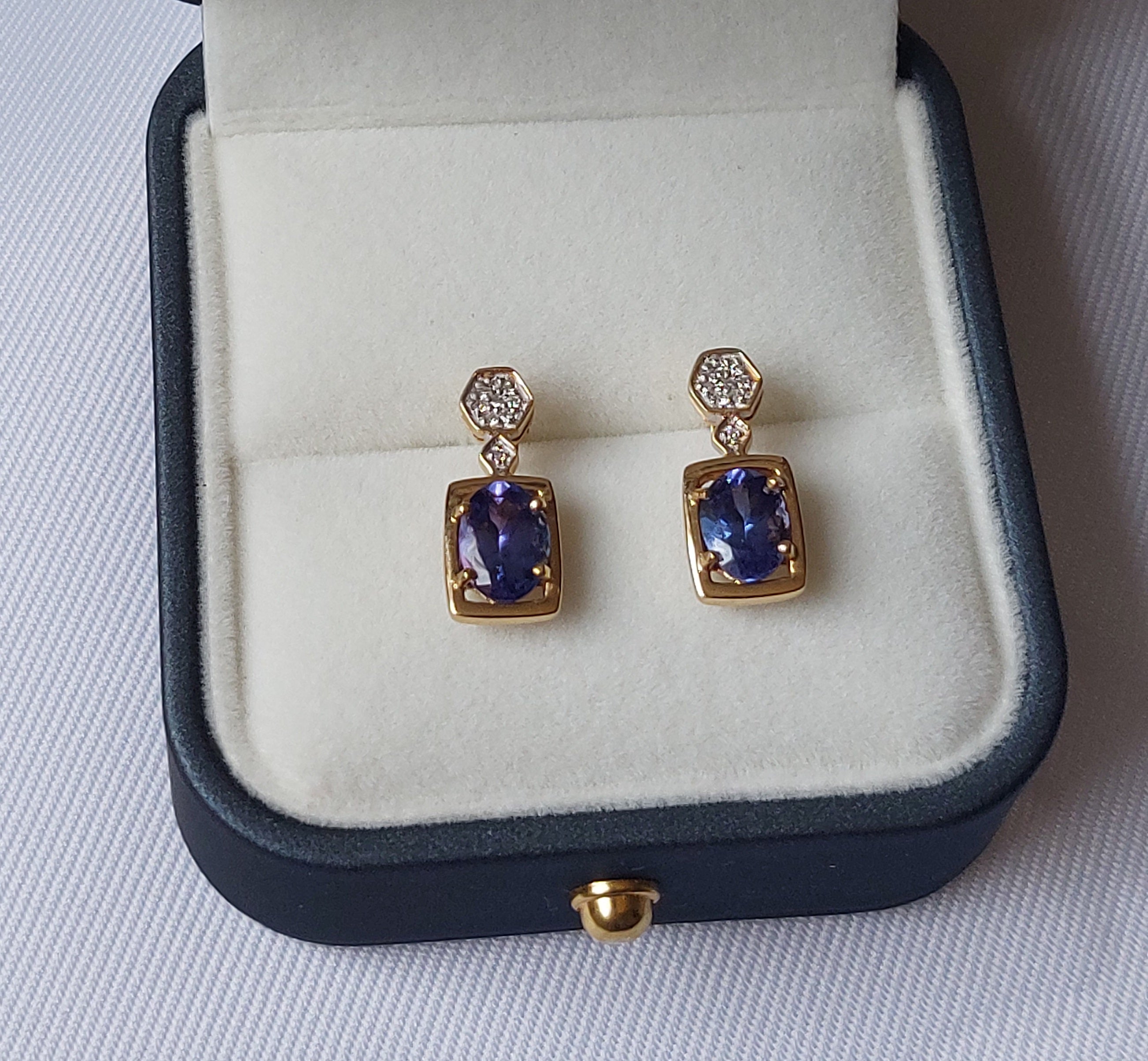 Tanzanite and Diamond 18ct Gold Fixed Drop Earings