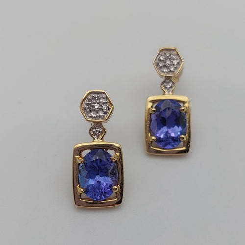 Tanzanite and Diamond 18ct Gold Fixed Drop Earings