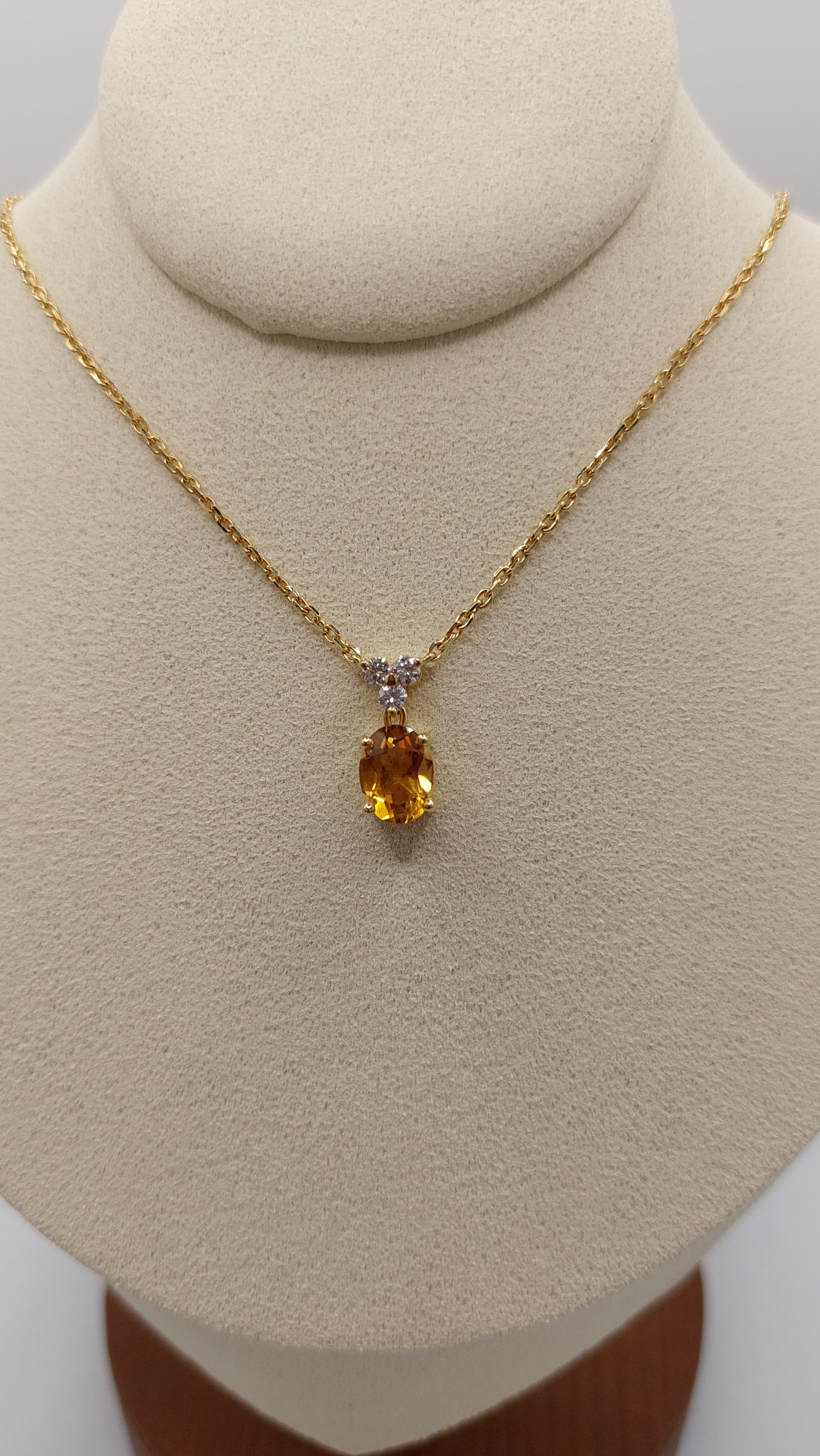 Citrine and Diamond 18ct Gold Pendant Necklace